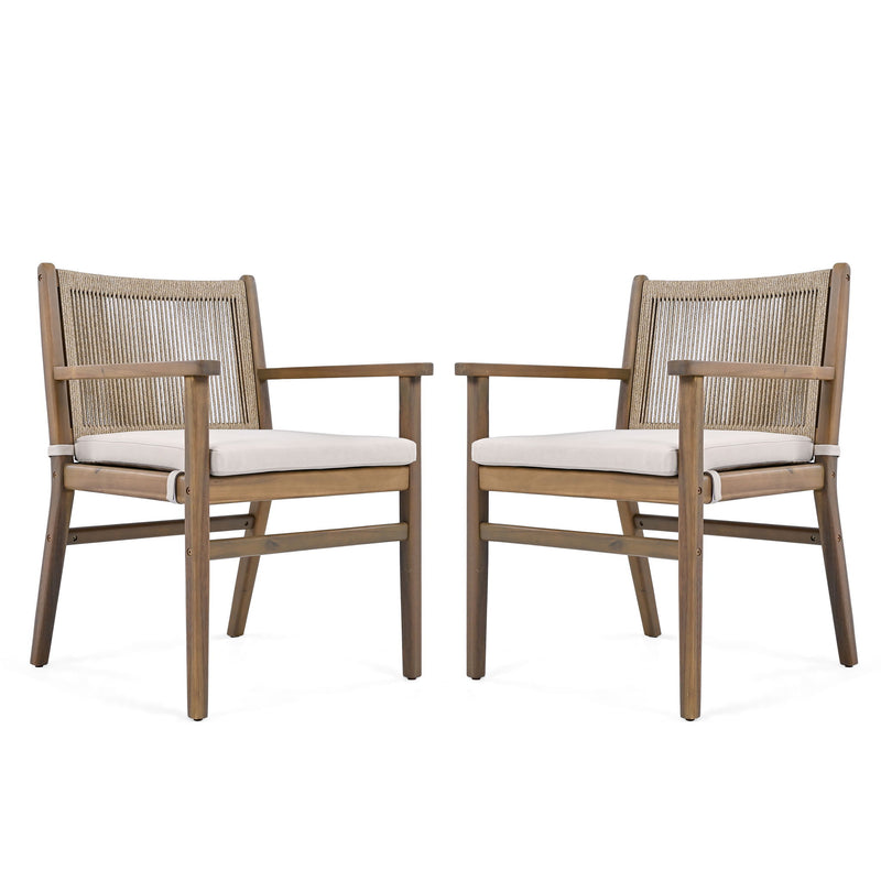 Outdoor Acacia Wood Patio Dining Armchair (Set of 2) - R&R Furniture Gallery (Fountain Valley, CA)