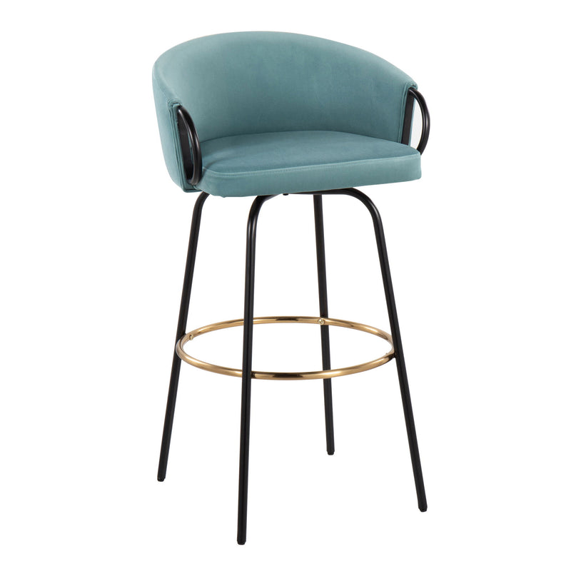 Set of two Lumi Source Claire contemporary glam barstools with footrests, featuring sleek modern design and stylish upholstery.