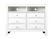 Glory Furniture Marilla media chest with wood finish, featuring multiple drawers and storage compartments for media devices.