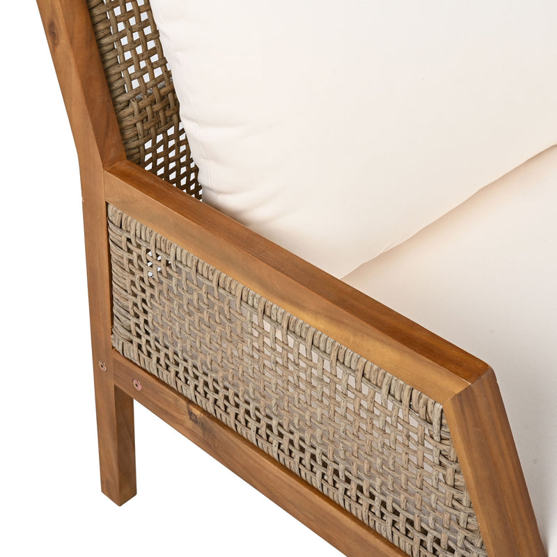 Acacia Wood Patio Furniture Club Chair, Outdoor Wicker Armchair, Deep Seating With Soft Cushions For Porch - Teak / Mix Brown - R&R Furniture Gallery (Fountain Valley, CA)