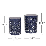 Set of two navy blue Noble House iron end tables with modern cut design, perfect for living room or bedroom decor.