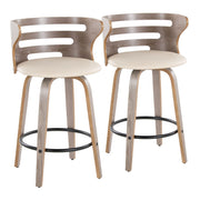 Lumi Source Cosini mid-century modern fixed height barstools with swivel, round footrest, set of 2, featuring sleek wooden design.