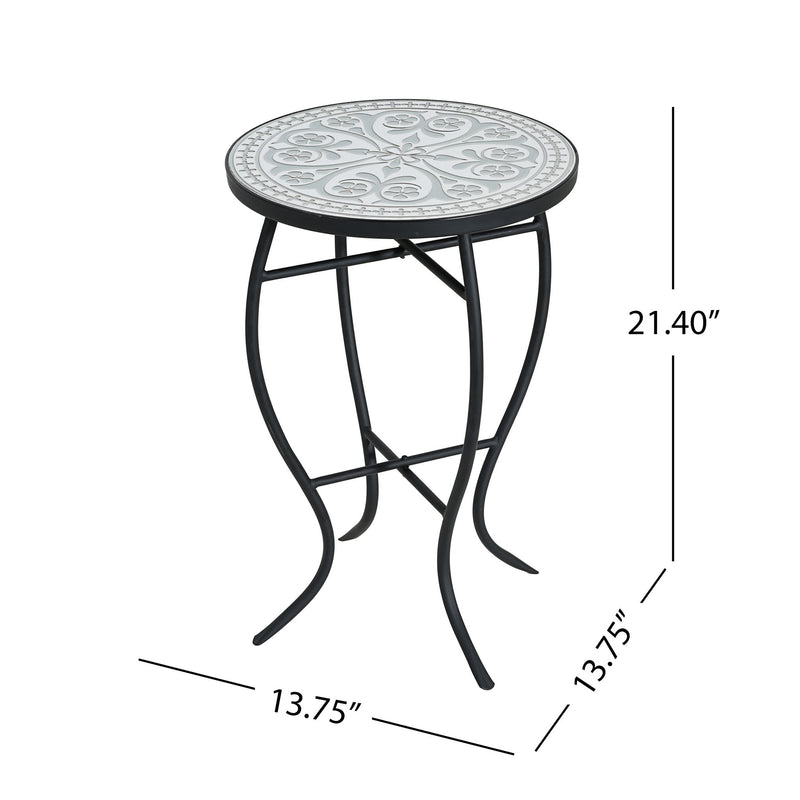 Outdoor Round Side Table With Mosaic Style Top And Curved Iron Legs - R&R Furniture Gallery (Fountain Valley, CA)