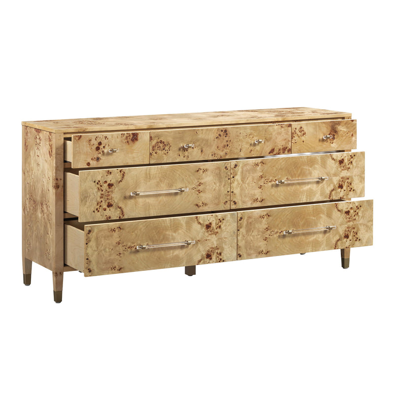 TOV Furniture Brandyss 7-Drawer Dresser in dark wood finish with sleek metal handles and modern design.