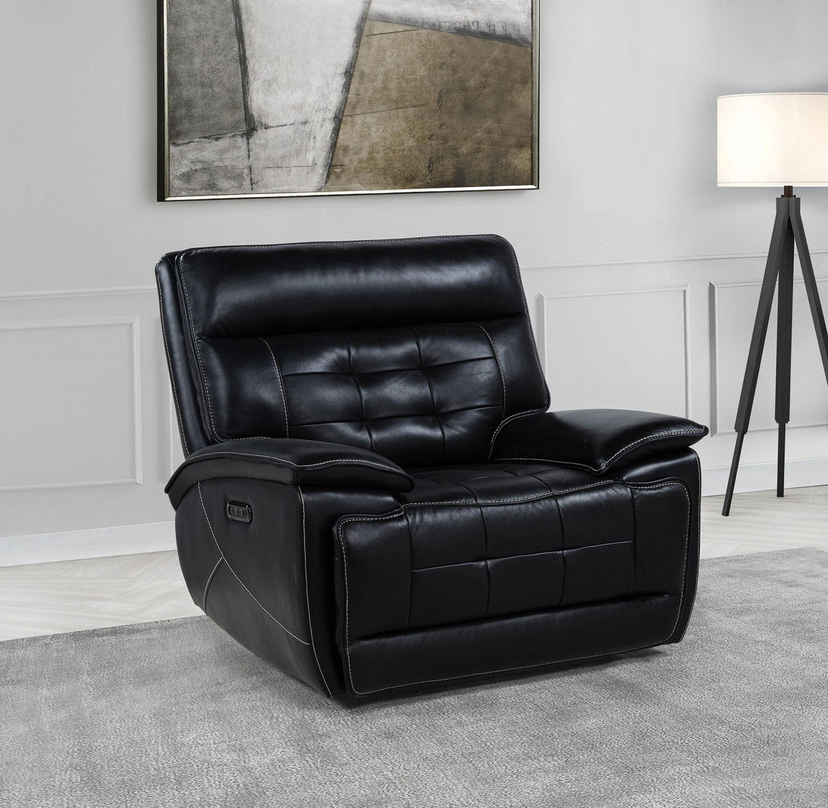 Hewitt Leather Upholstered Dual Power Recliner Chair Black