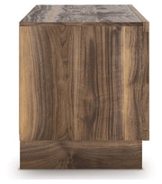 Signature Design by Ashley Zadilyn TV stand with built-in fireplace, modern wood finish, and spacious storage compartments.