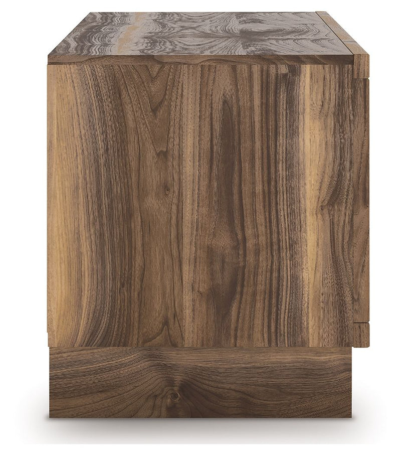 Signature Design by Ashley Zadilyn TV stand with built-in fireplace, modern wood finish, and spacious storage compartments.
