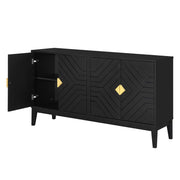 4 Door Sideboard Storage Cabinet For Living Room And Dining Room, 2 Large Cabinets With Gold Handles And Adjustable Shelf - Black - R&R Furniture Gallery (Fountain Valley, CA)