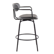 Set of two Lumi Source Demi contemporary fixed height counter stools with swivel seats and round footrests.