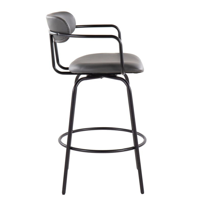 Set of two Lumi Source Demi contemporary fixed height counter stools with swivel seats and round footrests.