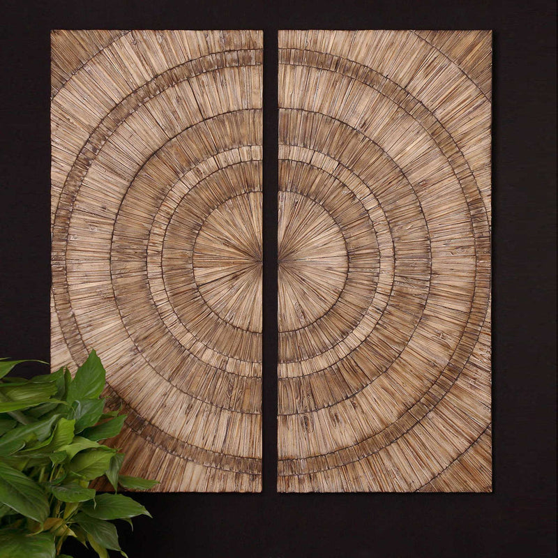 Light brown Lanciano wood wall art by Uttermost, featuring textured, artistic wall decor for modern interior design.