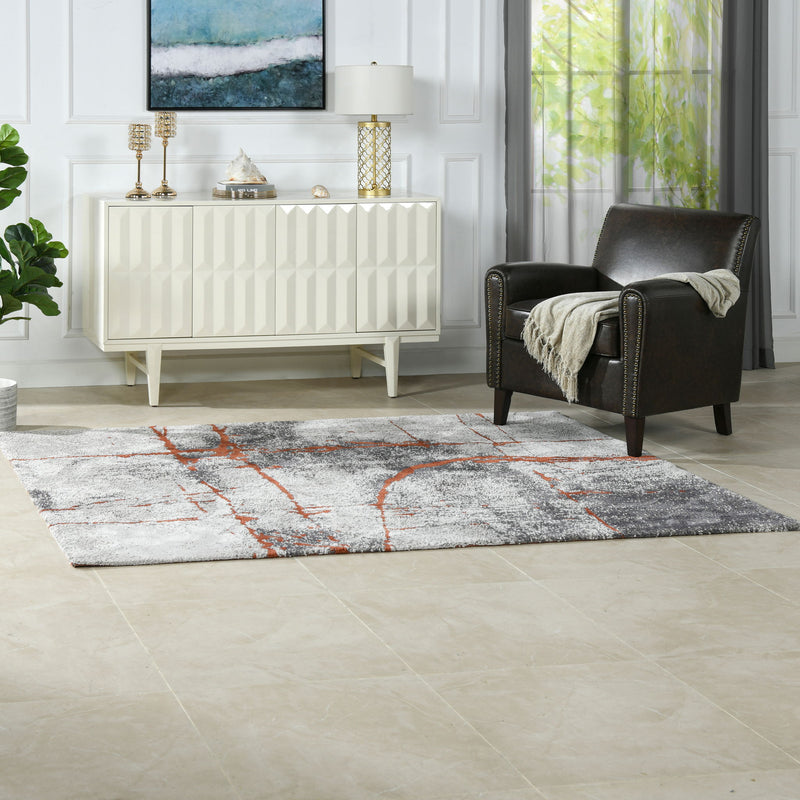 Quarry - 5' X 6.5' Abstract Area Rug - Gray / Orange - R&R Furniture Gallery (Fountain Valley, CA)