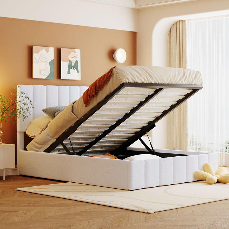 Elegant Upholstered Platform Bed With Hydraulic Storage System - R&R Furniture Gallery (Fountain Valley, CA)