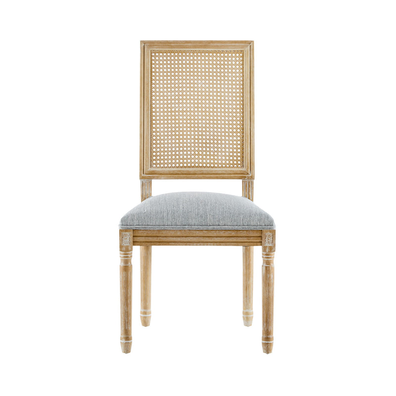 French Country Dining Chair With Rectangular Cane Backrest And Smooth Upholstered Seating - R&R Furniture Gallery (Fountain Valley, CA)