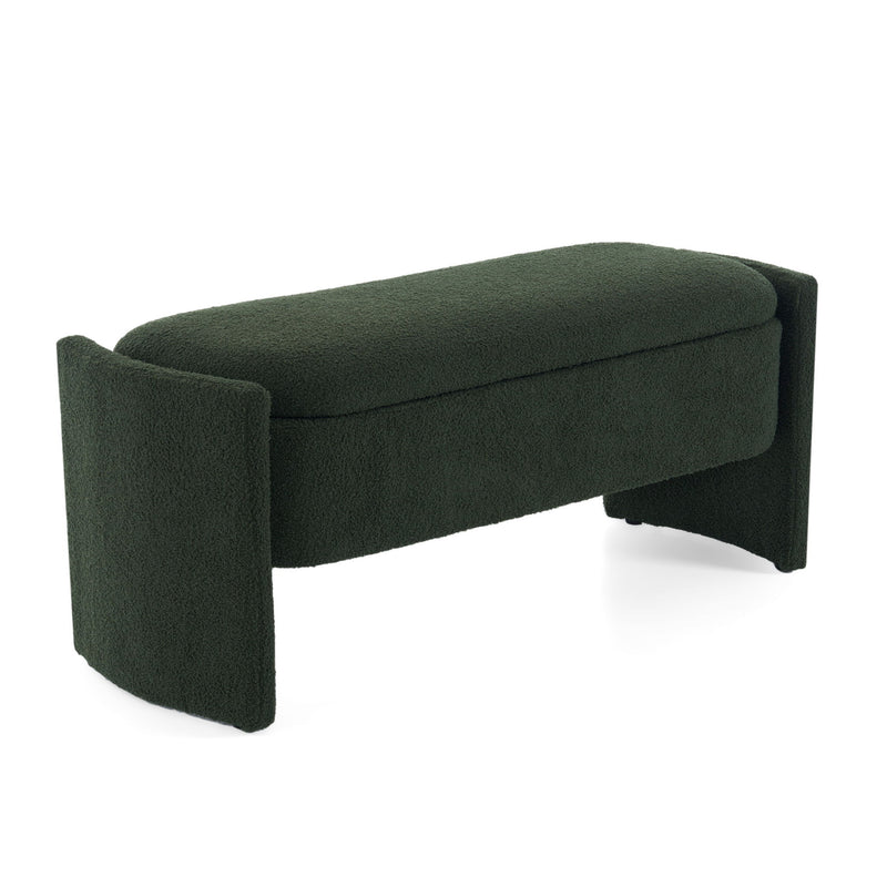 Elegant Long Shaped Storage Ottoman Bench, Boucle Material, Simple And Grand Design - Dark Green - R&R Furniture Gallery (Fountain Valley, CA)