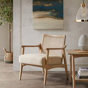 Chair With Cane Inset Back And Upholstered Seat - Light Brown - R&R Furniture Gallery (Fountain Valley, CA)