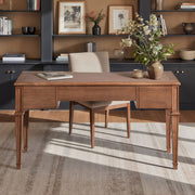 Jennifer Taylor Home Dauphin 3 Drawer Executive Desk in brown, sturdy wooden desk with three spacious drawers and sleek design.