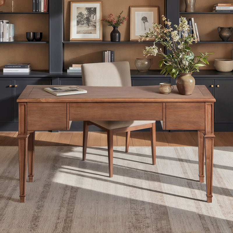 Jennifer Taylor Home Dauphin 3 Drawer Executive Desk in brown, sturdy wooden desk with three spacious drawers and sleek design.