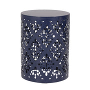 Set of two navy blue Noble House modern iron end tables with cut-out design, ideal for stylish living room decor.