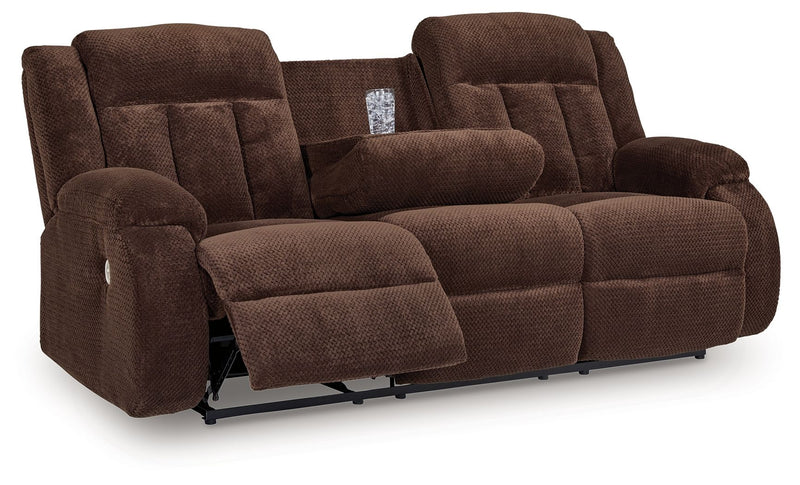 Free Wake - Reclining Power Sofa With Drop Down Table - Chocolate - R&R Furniture Gallery (Fountain Valley, CA)