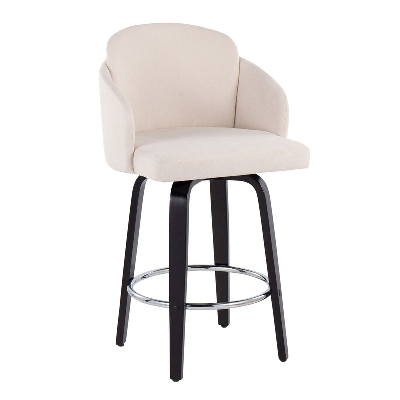 Lumi Source Dahlia contemporary counter stool set with round footrests, featuring sleek modern design and comfortable seating for kitchen bar.