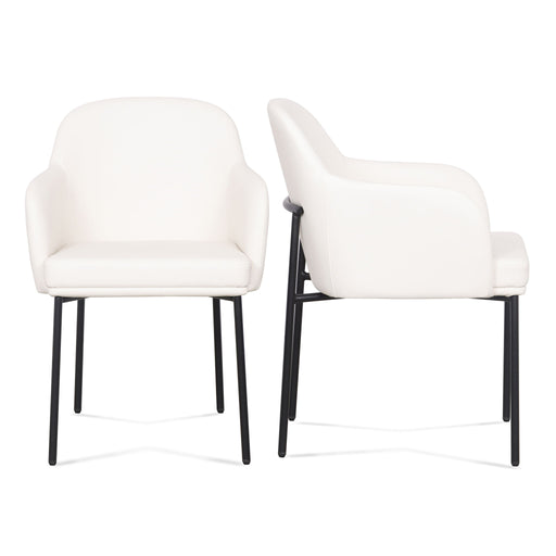 Pair of TOV Furniture Sydney armchairs in neutral fabric with wooden legs, modern design, shown side by side.