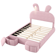 Full Upholstered Platform Bed With Cartoon Ears Headboard And LED Light - Pink - R&R Furniture Gallery (Fountain Valley, CA)