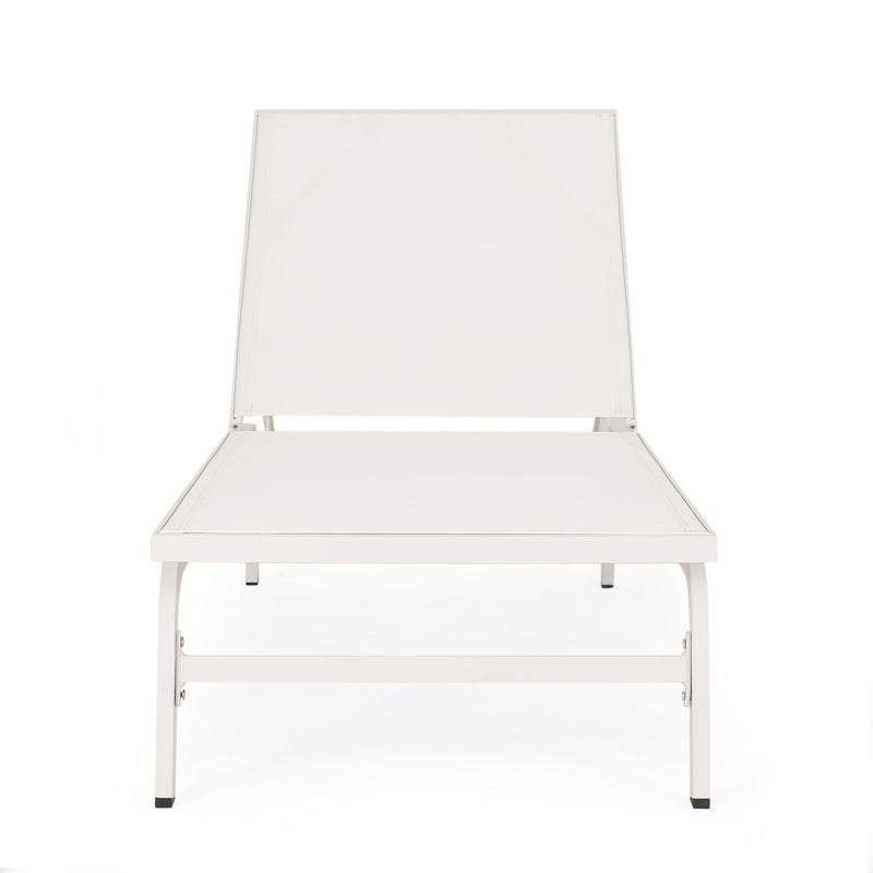 Noble House Finn outdoor chaise lounge with sleek modern design, featuring comfortable cushions for outdoor relaxation.