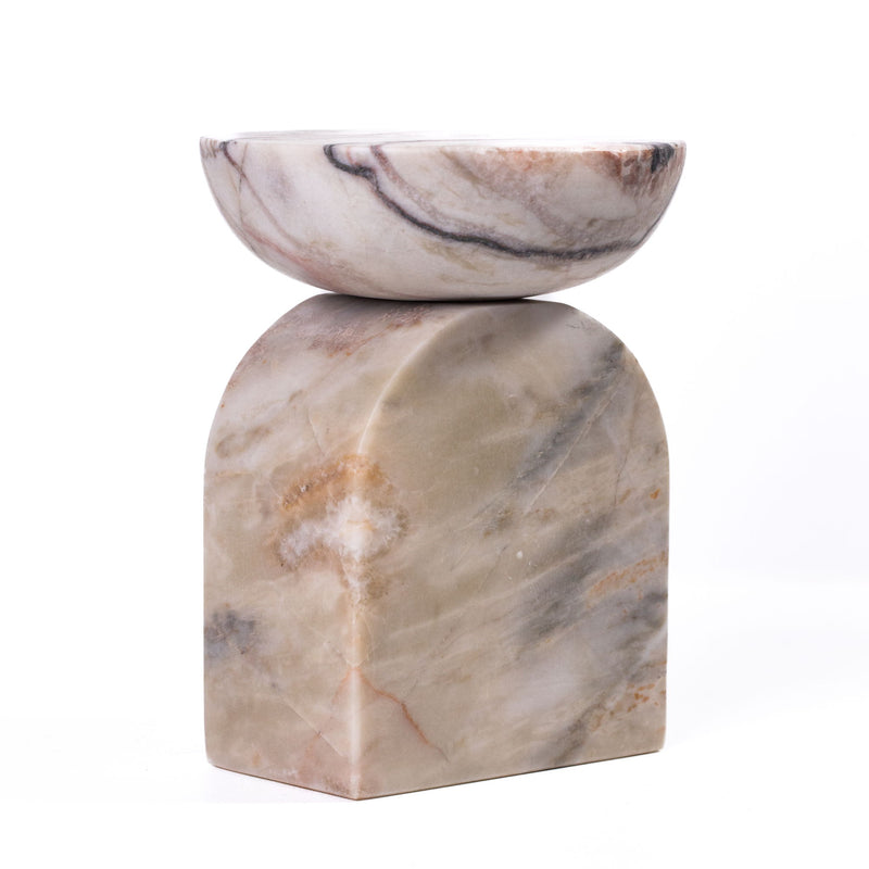 Marble Balanced Candle Holder - White Brown - R&R Furniture Gallery (Fountain Valley, CA)