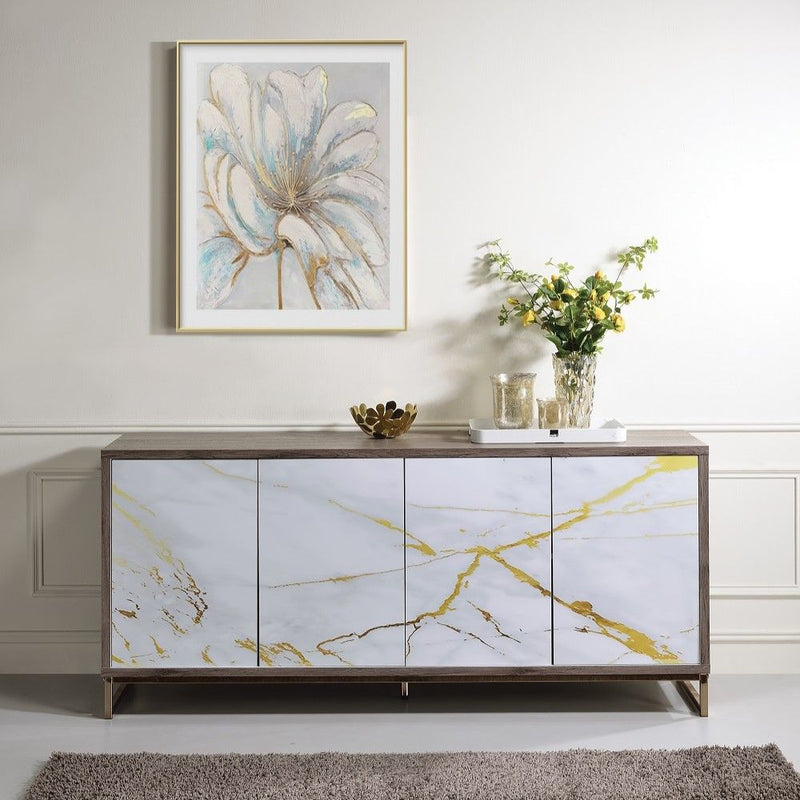 Paavan - Console Cabinet - White Marble Print Oak & Champagne - R&R Furniture Gallery (Fountain Valley, CA)