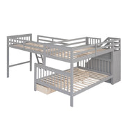 Solid L Shaped Bunk Bed With 3 Drawers, Ladder And Staircase - R&R Furniture Gallery (Fountain Valley, CA)