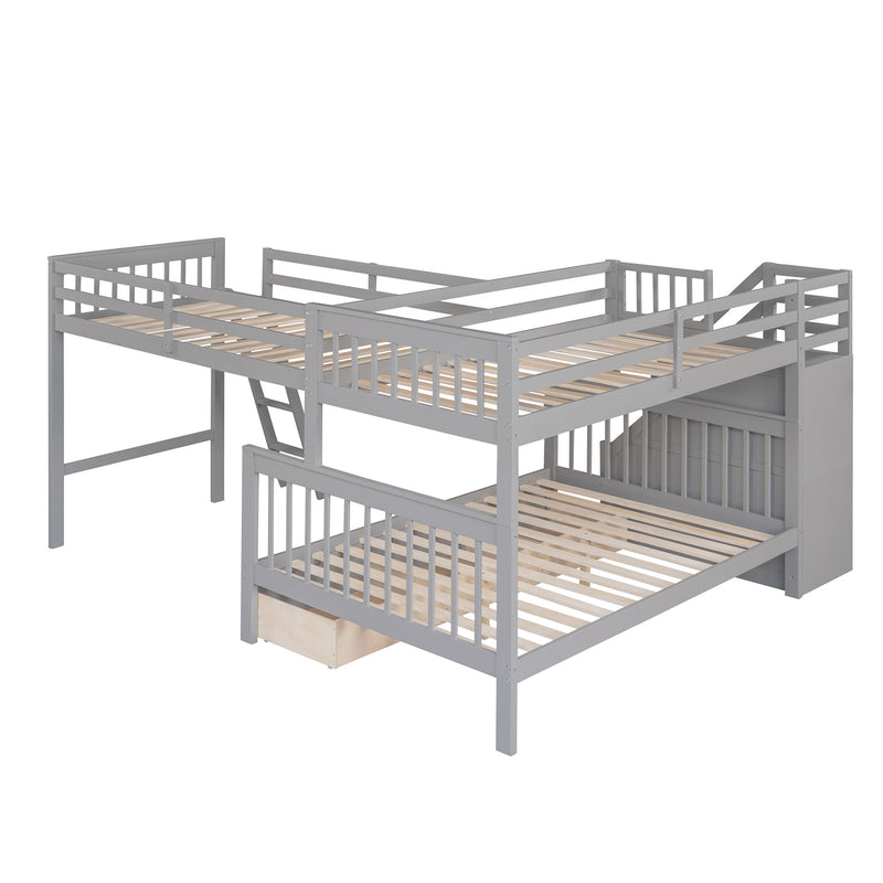 Solid L Shaped Bunk Bed With 3 Drawers, Ladder And Staircase - R&R Furniture Gallery (Fountain Valley, CA)