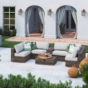 Elegant 4 Person Wicker Patio Seating Set With Cushions And Glass Top Table - R&R Furniture Gallery (Fountain Valley, CA)