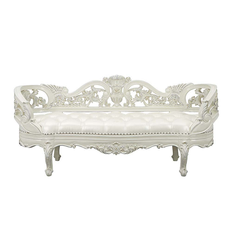 Adara - Bench - Pearl White Synthetic Leather & Antique White - R&R Furniture Gallery (Fountain Valley, CA)