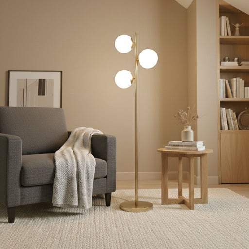 Brilliance - Modern Floor Lamp, Opal Shades And Round Base - Clear / Gold - R&R Furniture Gallery (Fountain Valley, CA)