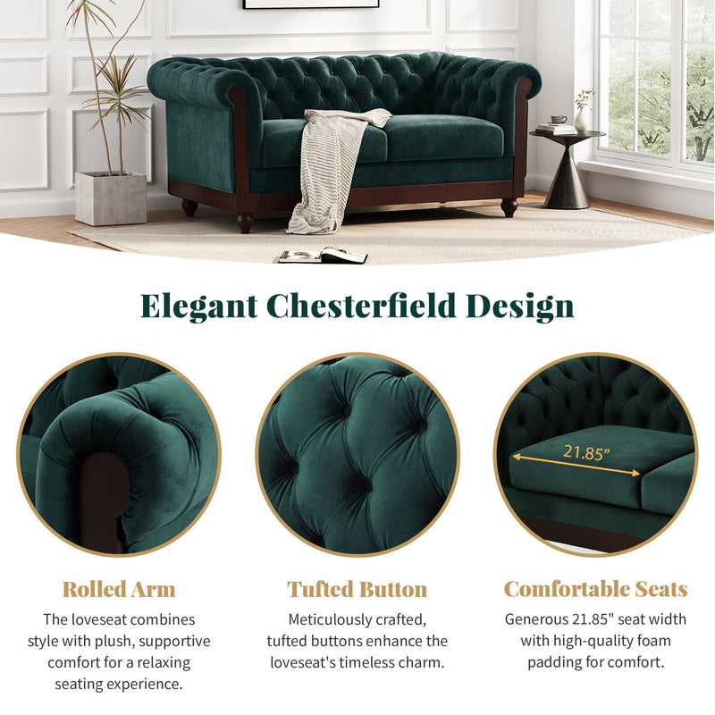 Chesterfield Loveseat Sofa, 2 Person Rolled Arm Upholstered Couch - R&R Furniture Gallery (Fountain Valley, CA)