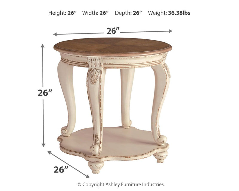 Realyn - Round End Table - White / Brown - R&R Furniture Gallery (Fountain Valley, CA)