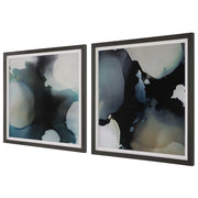 Pair of abstract framed prints by Uttermost, telescopic design in black, modern wall art for contemporary decor.