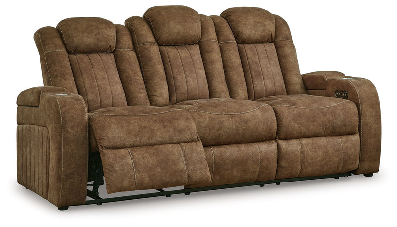 Wolfridge - 2 Pc. - Power Reclining Sofa, Power Reclining Loveseat With Console - Brindle - R&R Furniture Gallery (Fountain Valley, CA)