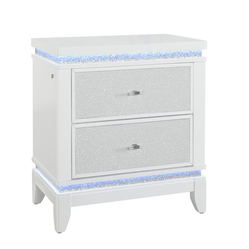 Adalid - Nightstand With Glittered Drawer Front And LED Lighting - White - R&R Furniture Gallery (Fountain Valley, CA)
