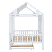 DreamHaus house bed with twin-size trundle, featuring a cozy daybed design and sturdy wooden frame for kids' room decor.