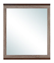 Gray and brown Magnolia mirror by Glory Furniture featuring a sleek rectangular frame and modern design.