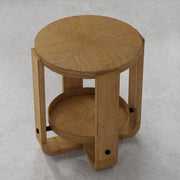 Escape - Round End Table With Shelf - Glazed Natural Oak / Black Metal Trim - R&R Furniture Gallery (Fountain Valley, CA)