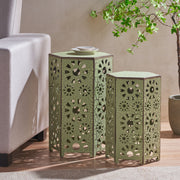 Noble House Eliana side table with a sleek design, featuring a wooden top and metal legs for modern living room decor.