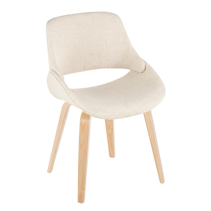 Lumi Source Fabrico mid-century modern dining chair set with natural bent wood legs in blue, cream, or camel, showcasing stylish seating.