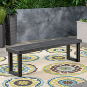 Dark gray outdoor bench with slat panel top and base by Noble House, featuring a sturdy and stylish design for outdoor seating.