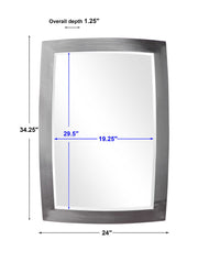 Uttermost Haskill wall mirror with brushed nickel finish, featuring a sleek, modern design and a rectangular reflective surface.