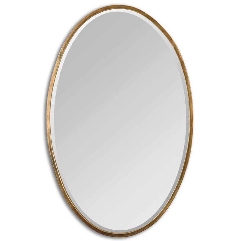 Herleva gold oval wall mirror by Uttermost featuring a sleek, elegant design perfect for modern interior decor.