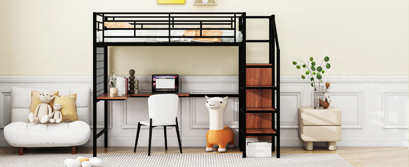 Loft Bed With Desk And Grid, Stylish Frame With Lateral Storage Ladder And Wardrobe - R&R Furniture Gallery (Fountain Valley, CA)