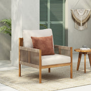 Modern Outdoor Woven Lounge Chair With Solid Wood Frame - Teak - R&R Furniture Gallery (Fountain Valley, CA)
